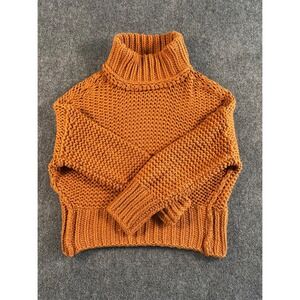 Free People Chunky Knit Turtleneck Sweater Rust Orange XS‎ Cropped Cozy BoHo